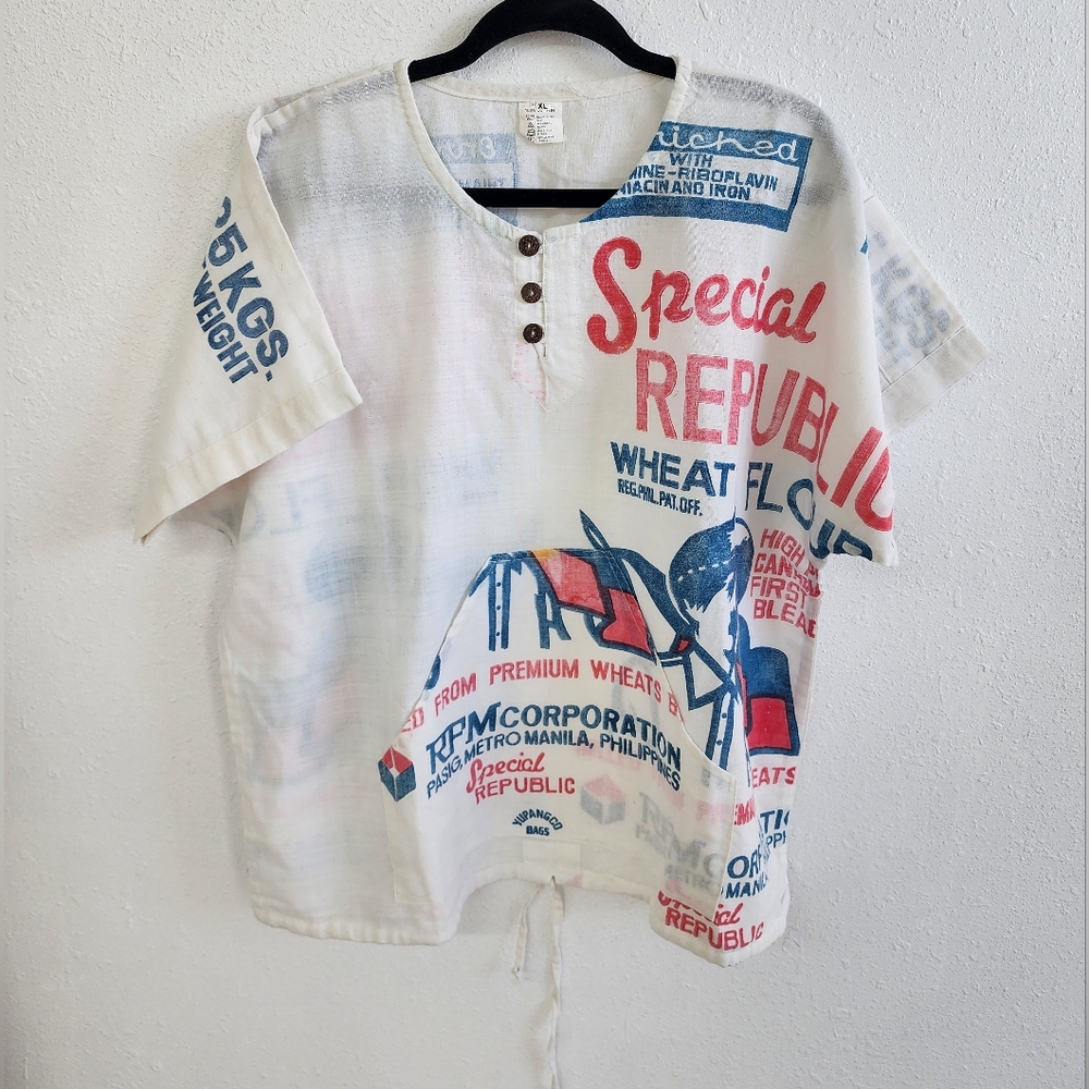 Vintage Flour Sack Top 100% Cotton Size XL Pouch Pocket NWOT